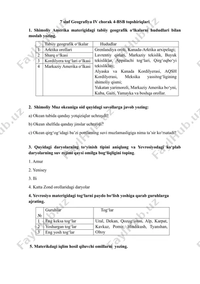 7-sinf geografiya iv chorak 4-bsb topshiriqlari — DOCX
