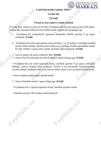 virtual uy hayvonlari oʻyini — DOCX