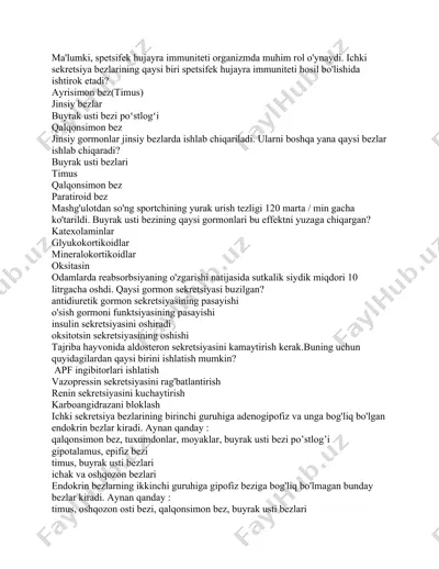 spetsifek hujayra immuniteti va endokrin sistemasi — DOCX