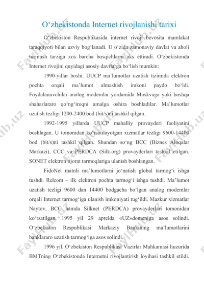 o‘zbekistonda internet rivojlanishi tarixi — DOC