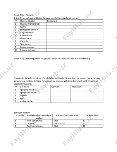 biologiya sinovlari uchun ma'lumotnoma — DOCX