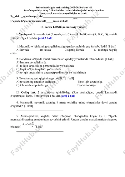 chorak 1-bsb (namunaviy variant) — DOCX