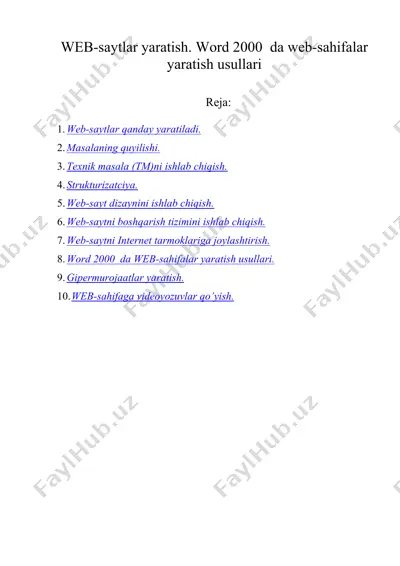 web-saytlar yaratish. word 2000 da web-sahifalar yaratish usullari — DOC