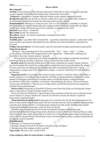 biologiya fanining sitologiya va genetika asoslari — DOCX