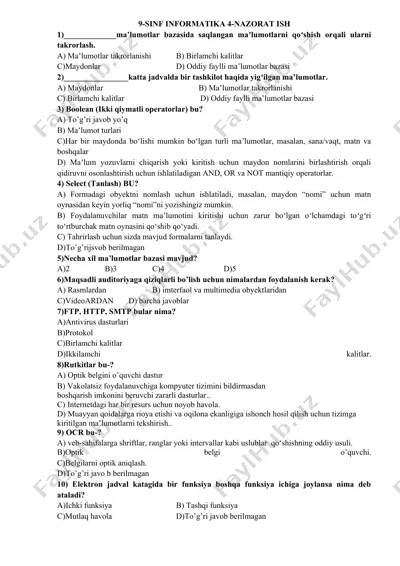 9-sinf informatika 4-nazorat ish — DOCX
