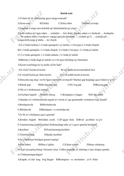 o'zbek tilida testlar — DOCX