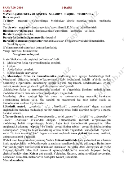 molekulyar kinetik nazariya — DOCX