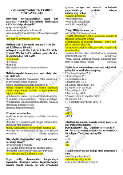 makroiqtisodiyot fanidan tеst savollari — PDF