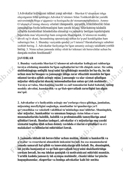 advokatlar kollegiyasi rahbari yangi advokat – shavkat gʻulomov haqida maqola — PDF