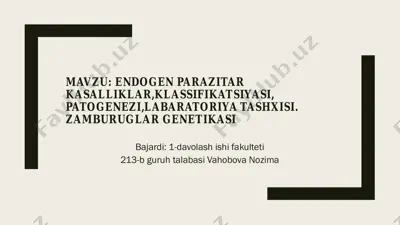 endogen parazitar kasalliklar, klassifikatsiyasi, patogenezi, laboratoriya tashxisi — PDF