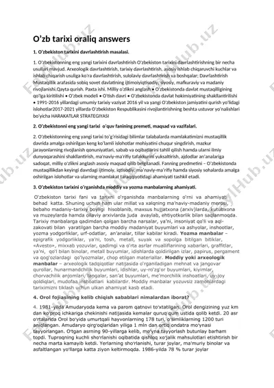 o’zb tarixi oraliq answers — DOCX