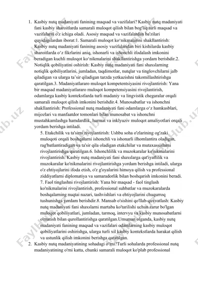 kasbiy nutq madaniyati fanining maqsad va vazifalari — DOCX