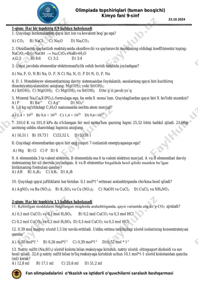 olimpiada topshiriqlari (tuman bosqichi) — PDF