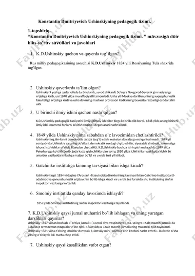 konstantin dmitriyevich ushinskiyning pedagogik tizimi — DOCX