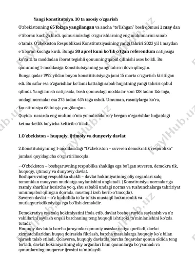 yangi konstitutsiya. 10 ta asosiy o'zgarish — DOCX