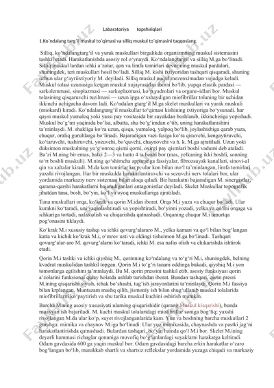 ko`ndalang targ`il muskul to`qimasi va silliq muskul to`qimasini taqqoslash — DOCX