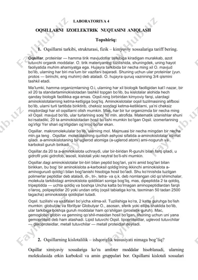 oqsillarni izoelektrik nuqtasini aniqlash — DOCX