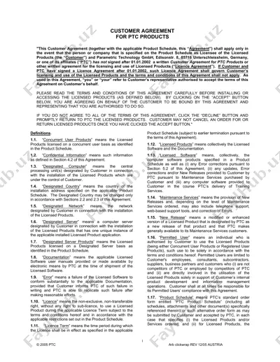 customer agreement for ptc products — PDF