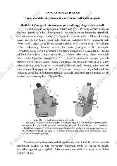 suyuq moddalarning (kerosin) sindirish ko’rsatkichini aniqlash laboratoriyasi — PDF