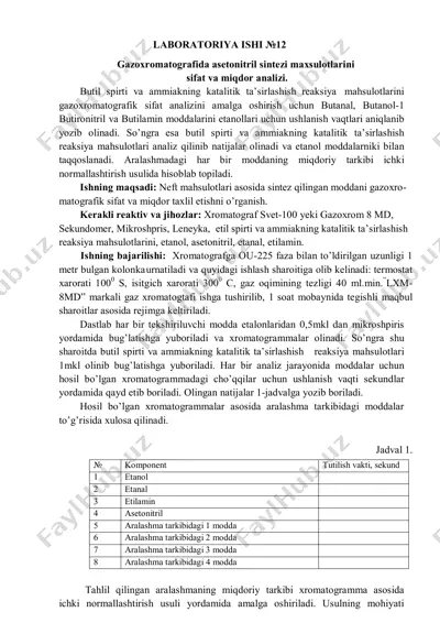 gazoxromatografida asetonitril sintezi maxsulotlarini sifat va miqdor analizi — PDF