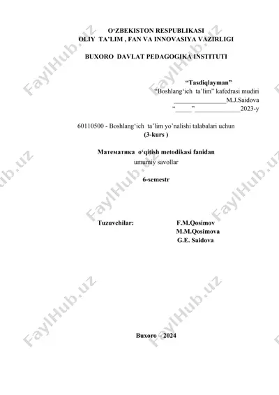 matematika o‘qitish metodikasi fanidan umumiy savollar — DOCX