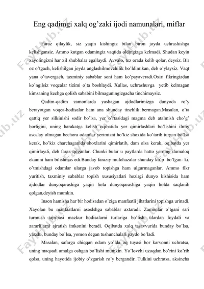 eng qadimgi xalq og’zaki ijodi namunalari, miflar — DOC