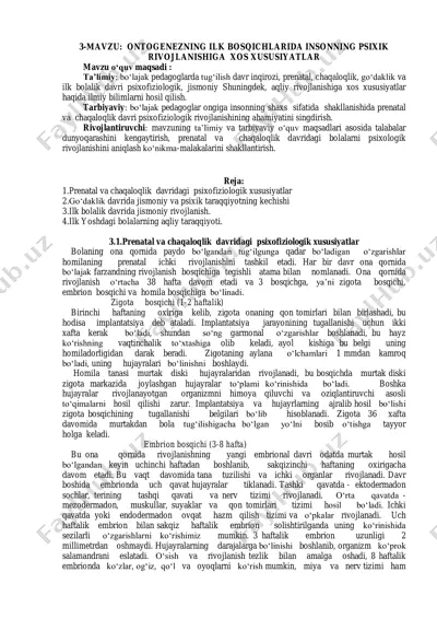 ontogenezning ilk bosqichlarida insonning psixik rivojlanshiga xos xususiyatlar — PDF