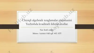 chiziqli algebraik tenglamalar sistemasini yechishda kvadiratli ildizlar usullar — PDF
