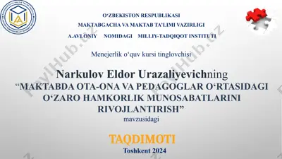 "maktabda ota-ona va pedagoglar o‘rtasidagi o‘zaro hamkorlik munosabatlarini rivojlantirish" taqdimoti — PPTX