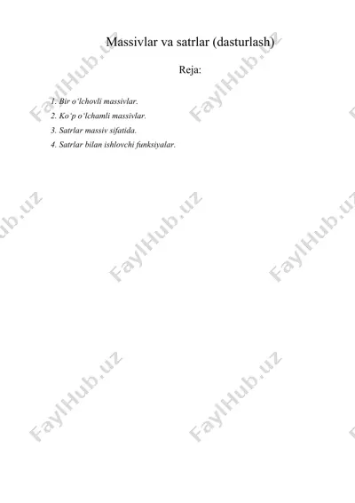 massivlar va satrlar (dasturlash) — DOC