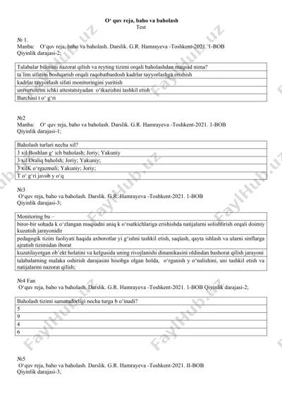 o‘ quv reja, baho va baholash — DOCX