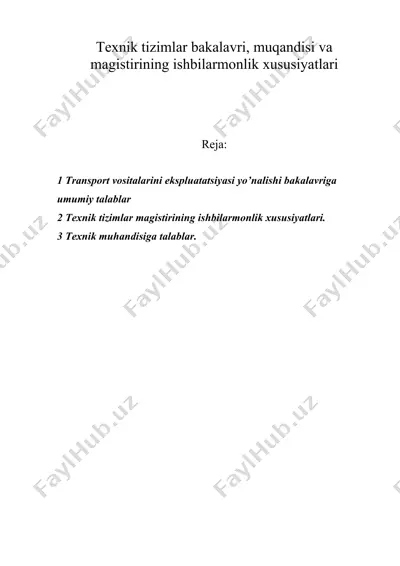 tеxnik tizimlar bakalavri, muqandisi va magistirining ishbilarmonlik xususiyatlari — DOC