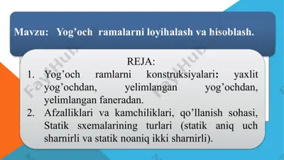 yog’och konstruksiya elementlarini egilishga hisoblash — PPTX