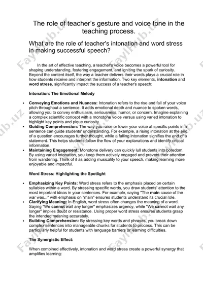 the role of teacher’s gesture and voice tone in the teaching process — DOCX