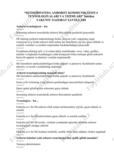 iqtisodiyotda axborot kommunikatsiya texnologiyalari va tizimlari — DOCX