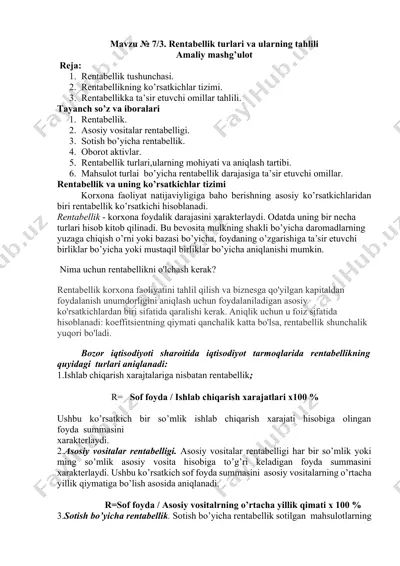 rentabellik turlari va ularning tahlili — DOCX