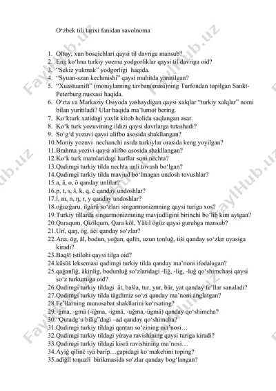 o‘zbek tili tarixi fanidan savolnoma — DOCX