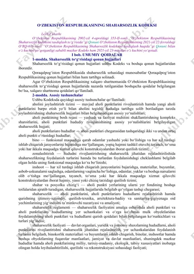 o‘zbekiston respublikasining shaharsozlik kodeksi — DOCX