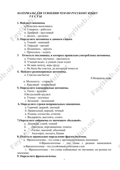 материалы для усвоения тем по русскому языку — DOCX