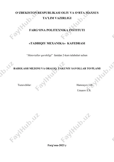 baholash mezoni va oraliq, yakuniy savollar to'plami — DOCX