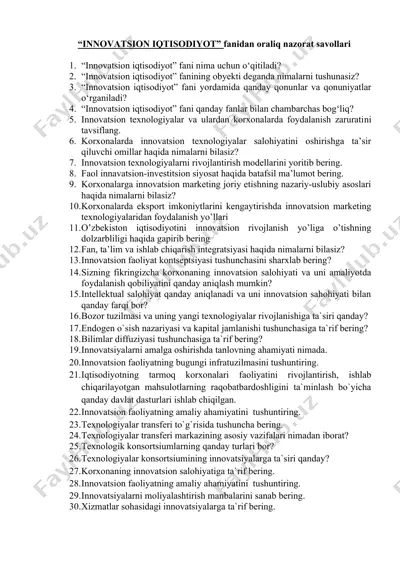 "innovatsion iqtisodiyot" fanidan oraliq nazorat savollari — DOCX