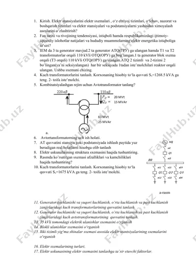elektr stansiyalari va elektr sxemalari — DOCX