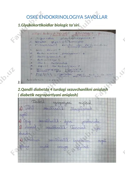 oske endokrinologiya savollar — DOCX