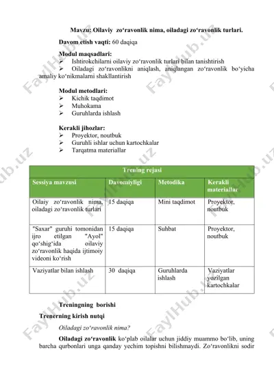 oiladagi zo'ravonlik nima? — DOCX