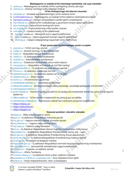 maktabgacha va maktab ta’limi tizimidagi tashkilotlar veb sayt manzillari — DOCX
