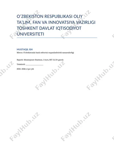 o'zbekistonda bank sektorini raqamlashtirish samaradorligi — DOCX