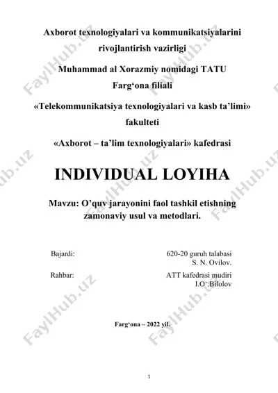 o'quv jarayonini faol tashkil etishning zamonaviy usul va metodlari — DOCX