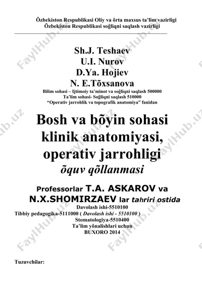 operativ jarrohlik va topografik anatomiya fanidan õquv qõllanmasi — DOCX