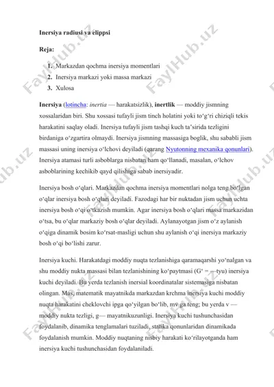 inersiya radiusi va elippsi — DOCX
