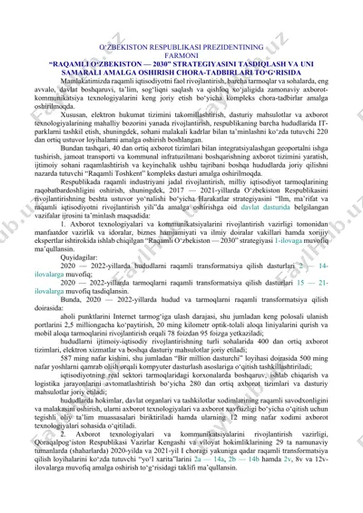 "raqamli o‘zbekiston — 2030" strategiyasi — DOCX